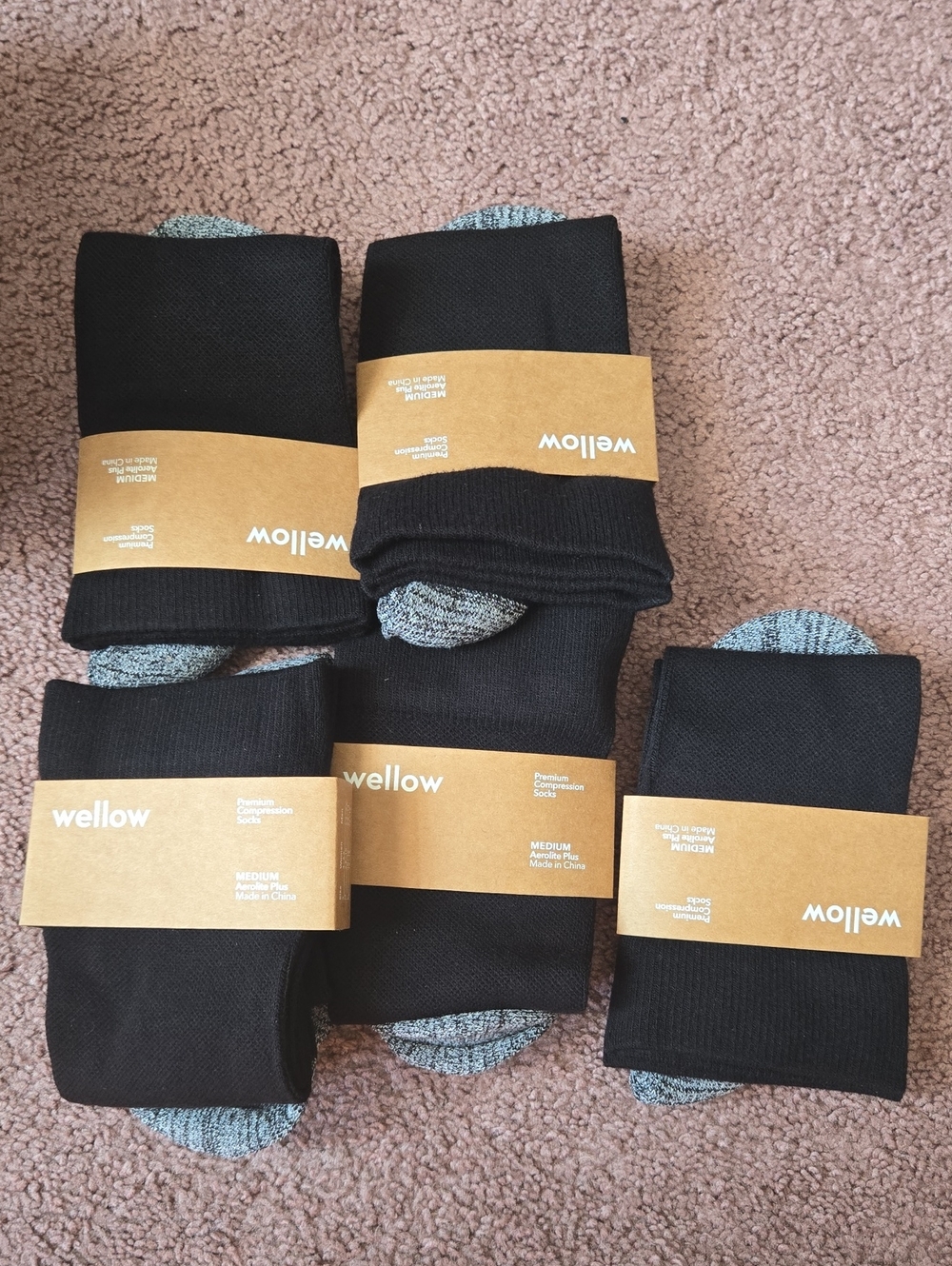 Wellow Premium Compression Socks Aerolite Plus Size Medium - Black (Set Of Five)